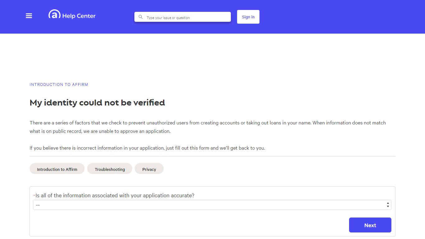 My identity could not be verified - Affirm