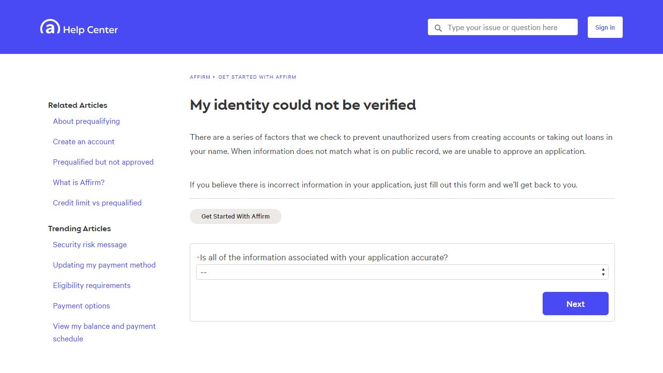 My identity could not be verified - Affirm